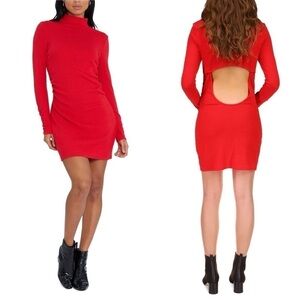 NWT SANCTUARY Show Stopper Ribbed Knit Open Back Long Sleeve Sheath Dress